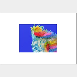 Unicorn Watercolor Painting Blue - On Navy Posters and Art